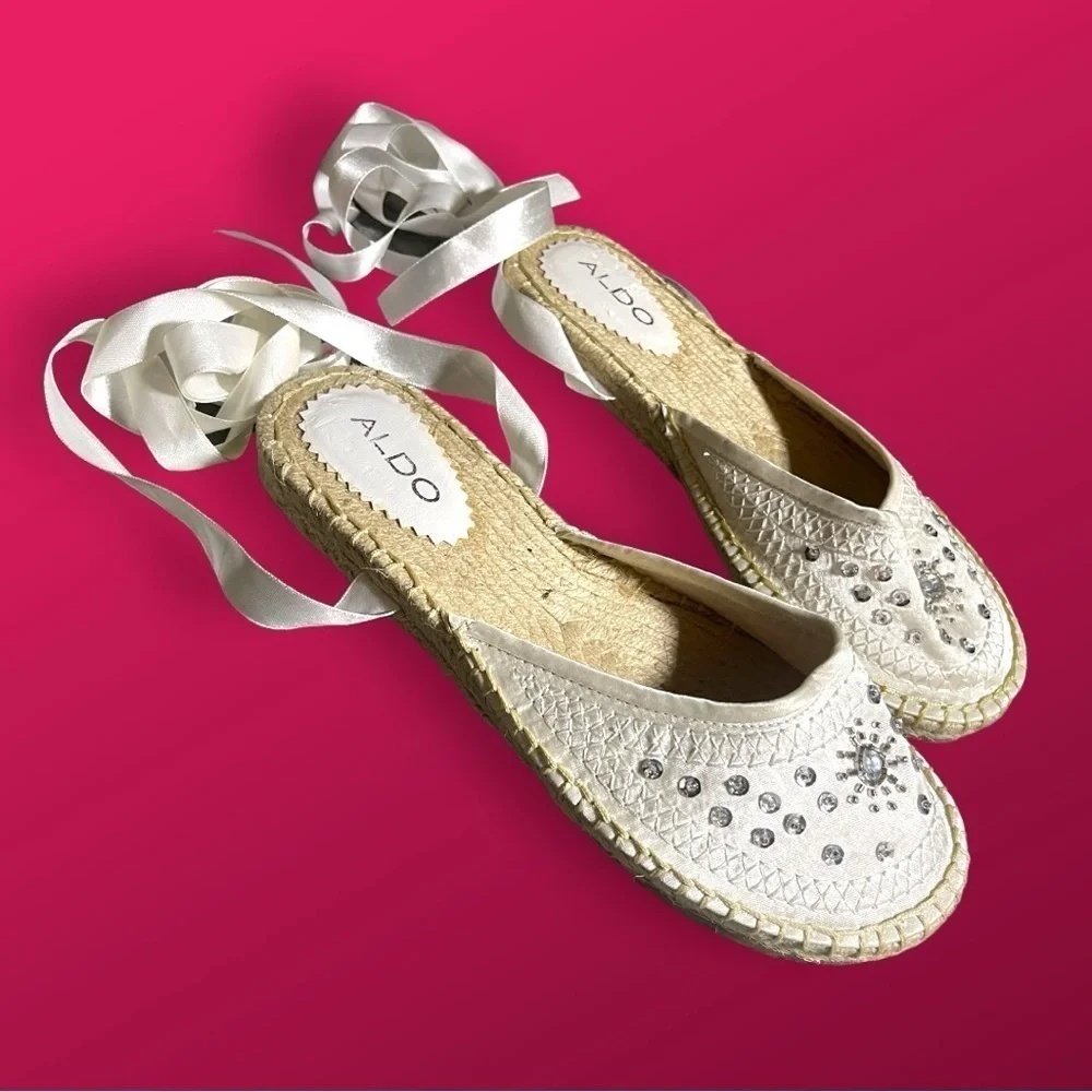 ALDO Womens Embellished Mules with Ankle Ribbon Ties